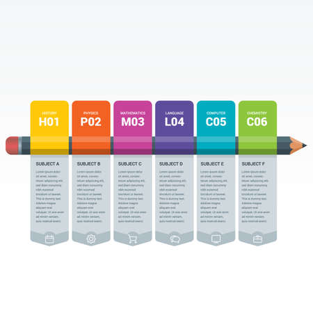 Colourful Education Infographics Elements. Education pencil Infographics step option. Vector illustration. can be used for workflow layout, banner, diagram, number options, step up options, web design.のイラスト素材