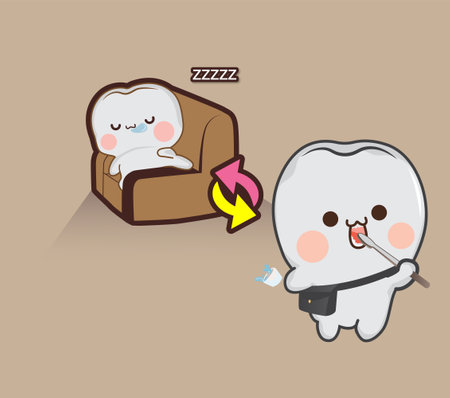 illustration of teeth doing daily activities vector editable by amanskydesainのイラスト素材