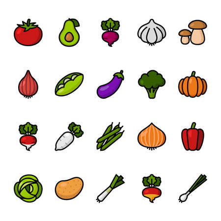 Color line icon set of Vegetables. Pixel perfect icons.のイラスト素材