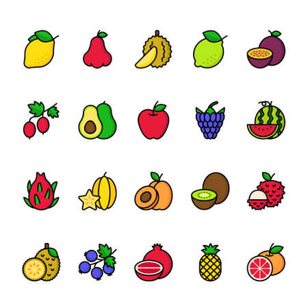 Color line icon set of Fruitのイラスト素材