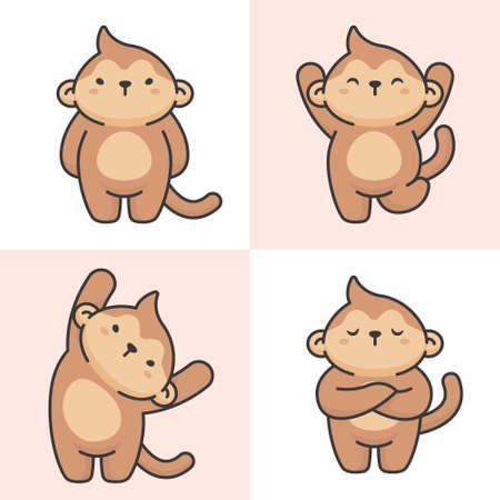 Vector set of cute monkey charactersのイラスト素材