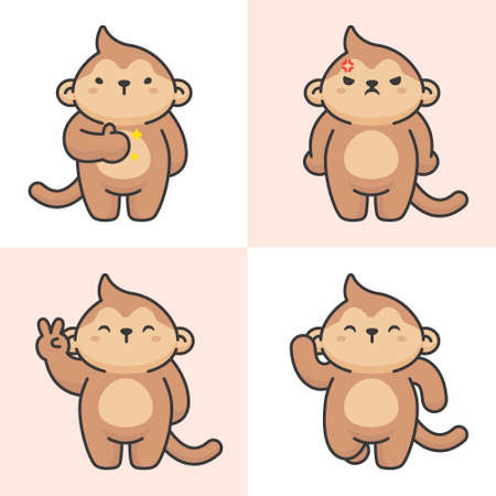 Vector set of cute monkey charactersのイラスト素材