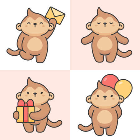 Vector set of cute monkey charactersのイラスト素材