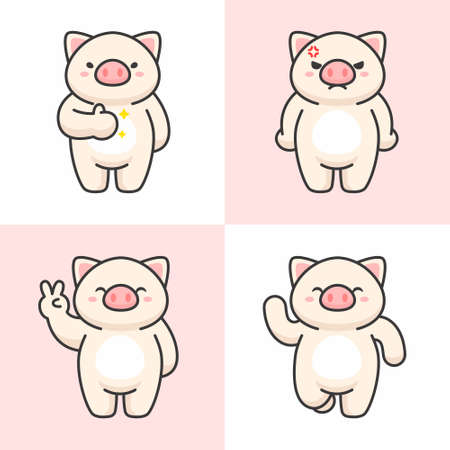 Vector set of cute pig charactersのイラスト素材