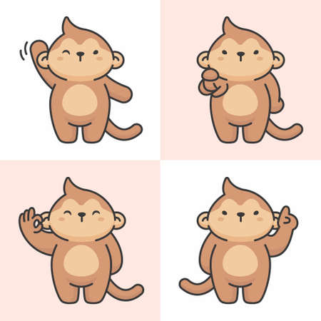 Vector set of cute monkey charactersのイラスト素材