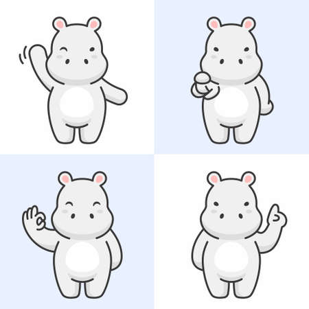Vector set of cute hippo charactersのイラスト素材