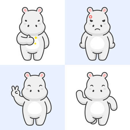 Vector set of cute hippo charactersのイラスト素材