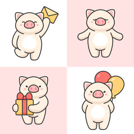 Vector set of cute pig charactersのイラスト素材