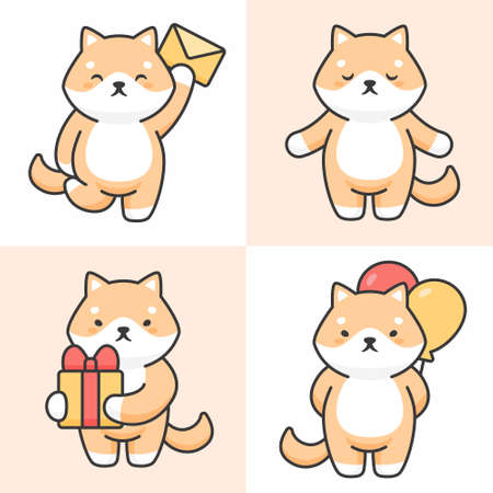 Vector set of cute shiba inu dog charactersのイラスト素材