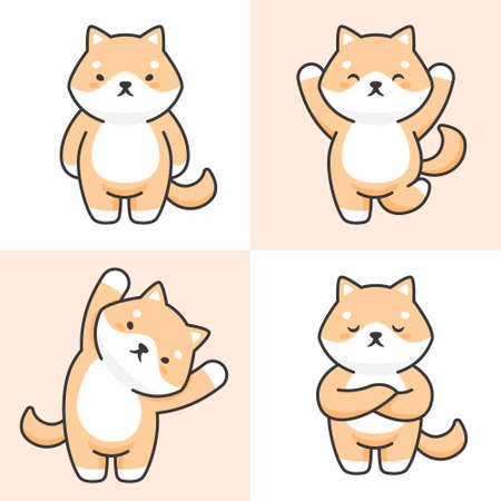 Vector set of cute shiba inu dog charactersのイラスト素材