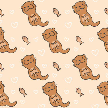 Cute otter Seamless Pattern Backgroundのイラスト素材