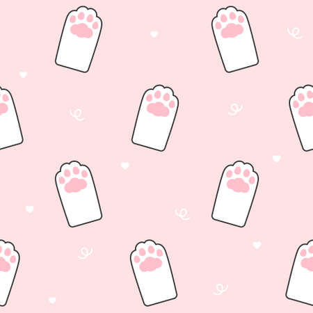 Cute cat hand footprint Seamless Pattern Backgroundのイラスト素材