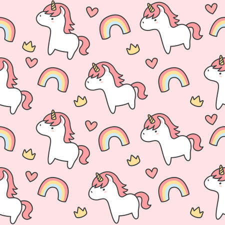 Cute unicorn and rainbow Seamless Pattern Backgroundのイラスト素材