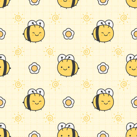 Cute bee and flower Seamless Pattern Backgroundのイラスト素材