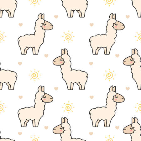 Cute llama Seamless Pattern Backgroundのイラスト素材