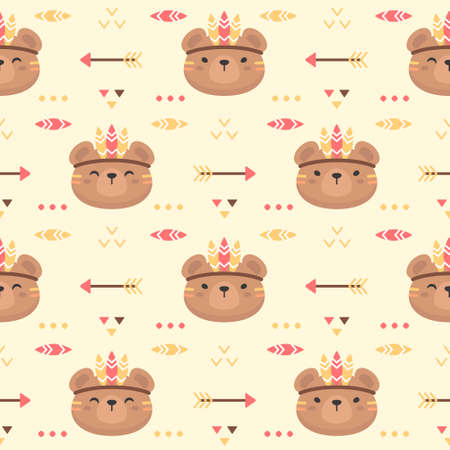 Cute bear tribal boho Seamless Pattern Backgroundのイラスト素材
