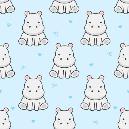 Cute hippopotamus Seamless Pattern Backgroundのイラスト素材