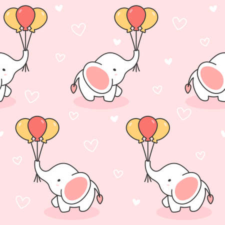 Cute elephant and balloons Seamless Pattern Backgroundのイラスト素材