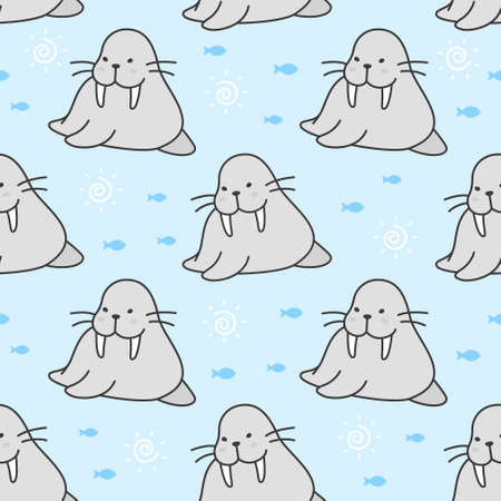 Cute walrus Seamless Pattern Backgroundのイラスト素材