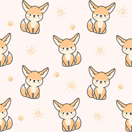 Cute fennec fox Seamless Pattern Backgroundのイラスト素材