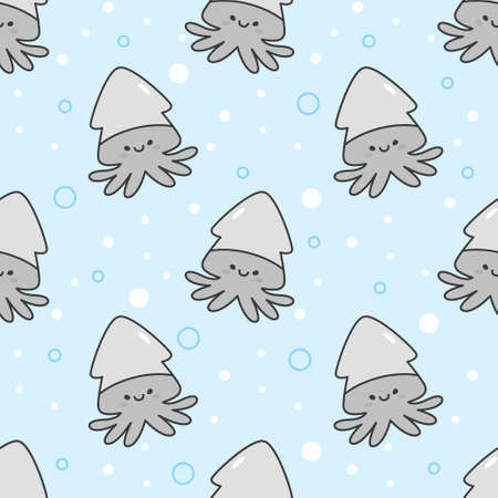 Cute squid Seamless Pattern Backgroundのイラスト素材