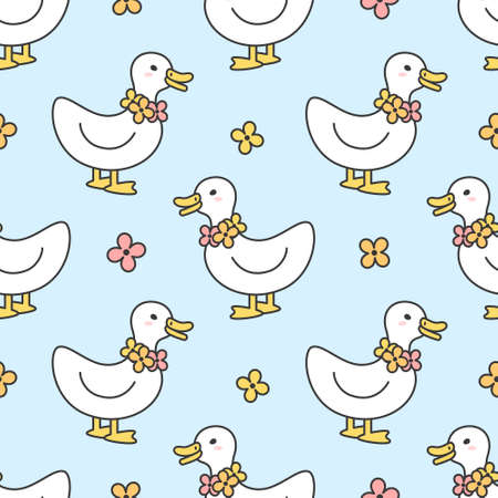 Cute duck and flowers necklace Seamless Pattern Backgroundのイラスト素材