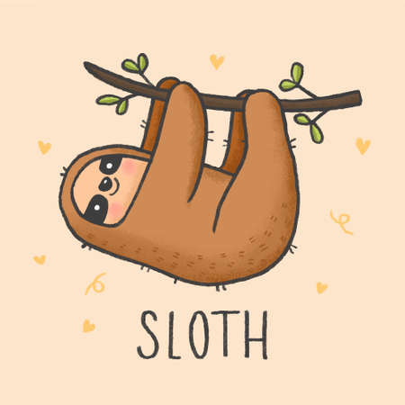 Cute Sloth cartoon hand drawn styleのイラスト素材