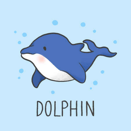 Cute Dolphin cartoon hand drawn styleのイラスト素材
