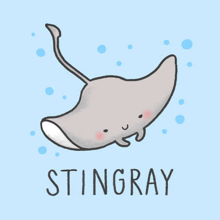 Cute Stingray cartoon hand drawn styleのイラスト素材