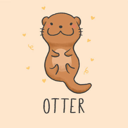 Cute Otter cartoon hand drawn styleのイラスト素材