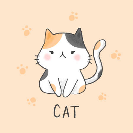 Cute Cat cartoon hand drawn styleのイラスト素材