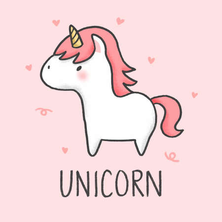 Cute Unicorn cartoon hand drawn styleのイラスト素材