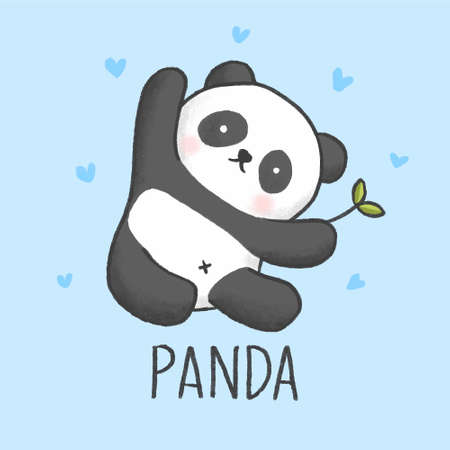 Cute Panda cartoon hand drawn styleのイラスト素材