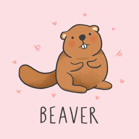 Cute Beaver cartoon hand drawn styleのイラスト素材