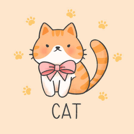 Cute cat cartoon hand drawn styleのイラスト素材