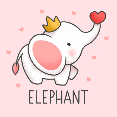 Cute Elephant cartoon hand drawn styleのイラスト素材