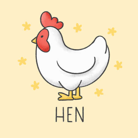Hen cartoon hand drawn styleのイラスト素材