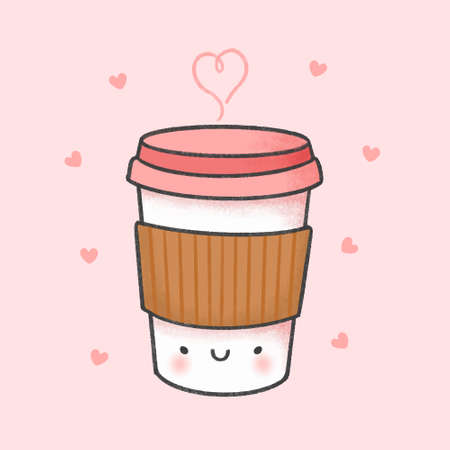 Cup of coffee cartoon hand drawn styleのイラスト素材