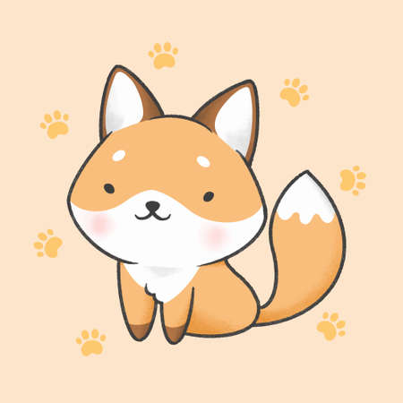 Fox cartoon hand drawn styleのイラスト素材