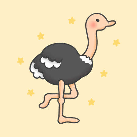 Ostrich cartoon hand drawn styleのイラスト素材