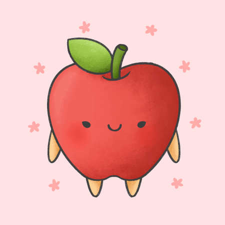 Cute apple hand drawn cartoon character. Hand drawing vector. Cartoon character design.のイラスト素材