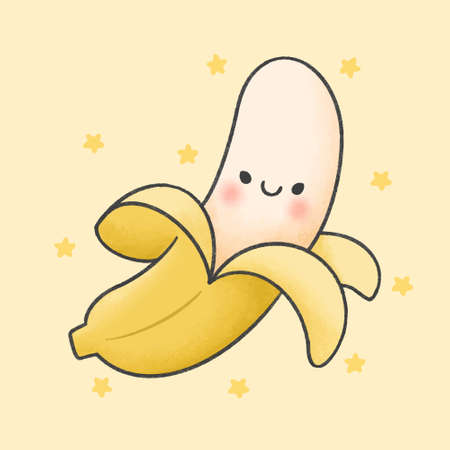 Cute banana  hand drawn cartoon character. Hand drawing vector. Cartoon character design.のイラスト素材