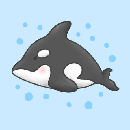 Killer whale orca hand drawn cartoon character. Hand drawing vector. Cartoon character design.のイラスト素材
