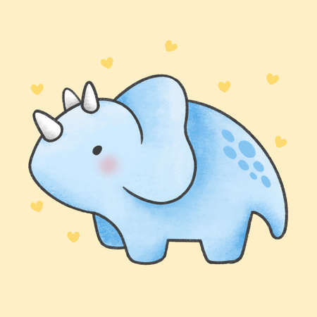 Triceratops dinosaur hand drawn cartoon character. Hand drawing vector. Cartoon character design.のイラスト素材