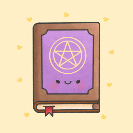Magic spell book hand drawn cartoon character. Hand drawing vector. Cartoon character design.のイラスト素材