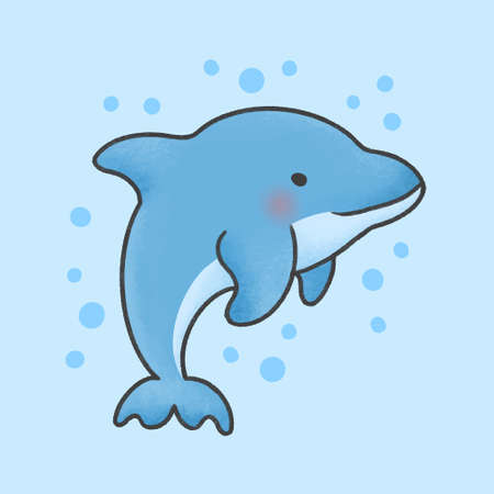 Cute dolphin hand drawn cartoon animal character. Hand drawing vector. Cartoon character designのイラスト素材