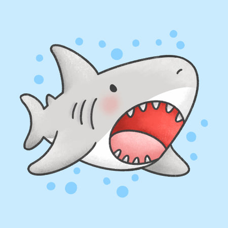 Cute shark hand drawn cartoon animal character. Hand drawing vector. Cartoon character designのイラスト素材