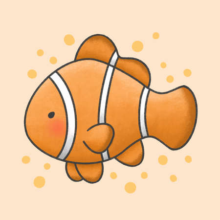 Cute ocellaris clownfish hand drawn cartoon animal character. Hand drawing vector. Cartoon character design.のイラスト素材