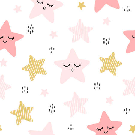 Cute hand drawn star seamless background repeating pattern, wallpaper background, cute seamless pattern backgroundのイラスト素材