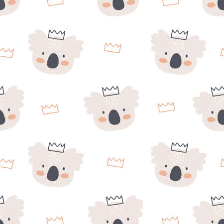 Cute koala and crown seamless background repeating pattern, wallpaper background, cute seamless pattern backgroundのイラスト素材